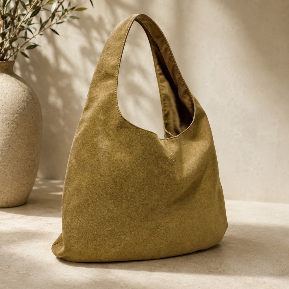 Unbranded Tan Faux Suede Slouchy Hobo Shoulder Bag Minimalist Tote Brown